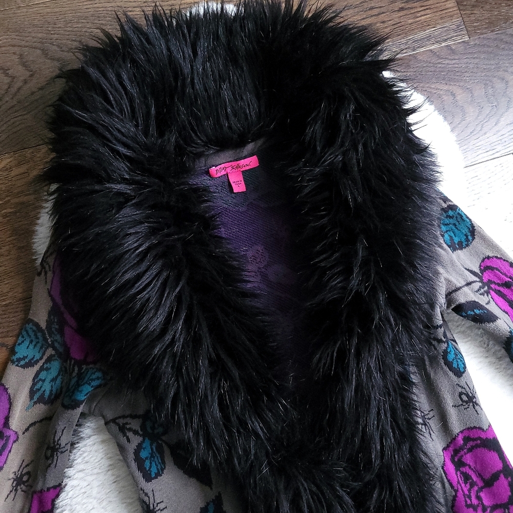 Vintage Betsey Johnson 90s Y2K Floral Spider Penny Lane Duster Knit Coat - Picture 3 of 12